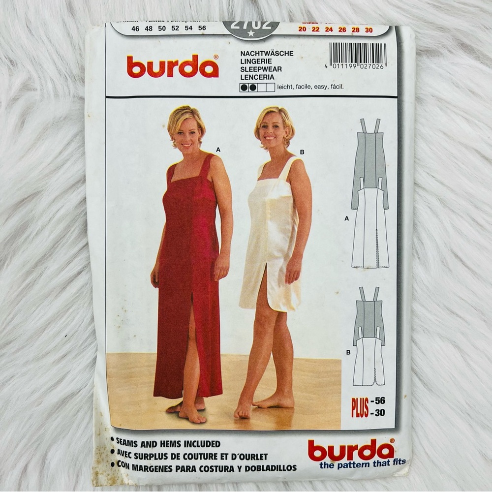 Burda Vintage Pattern 2702 Slip Style Silky Sleepwear